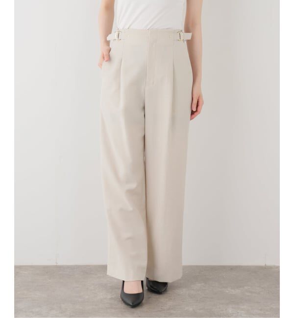  「【洗える】サイドバックルパンツ」|スラックス|ベージュ