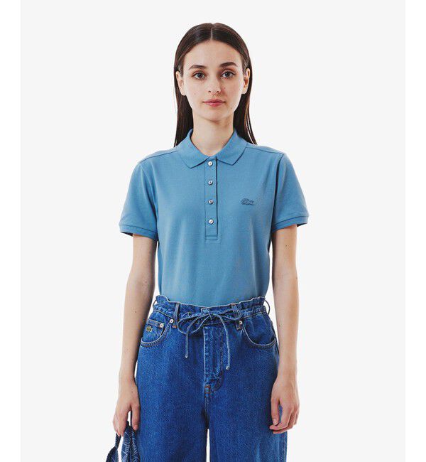 LACOSTE「スリムフィット ストレッチコットンピケポロシャツ（半袖）」|ポロシャツ|グレイッシュブルー