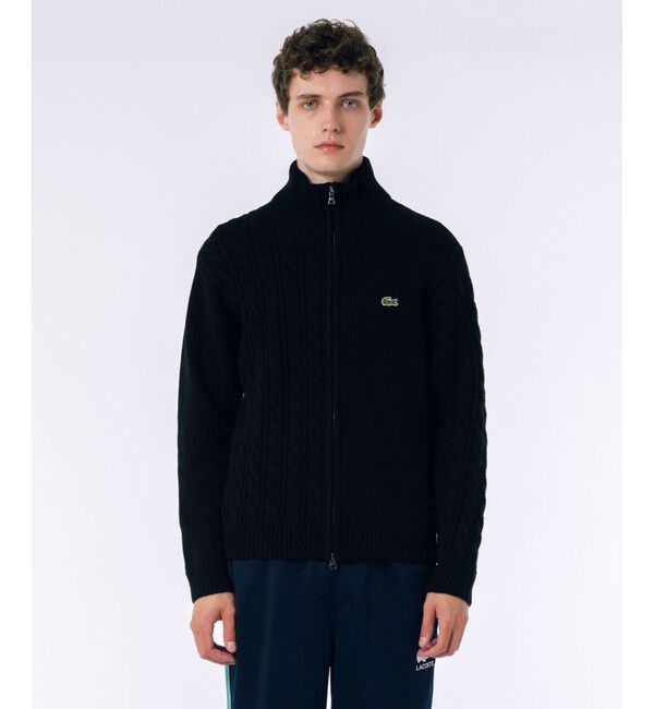 LACOSTE「クレイジーニッティングハイネックジップカーディガン / ダブルジップ ドライバーズニット」|カーディガン|ブラック