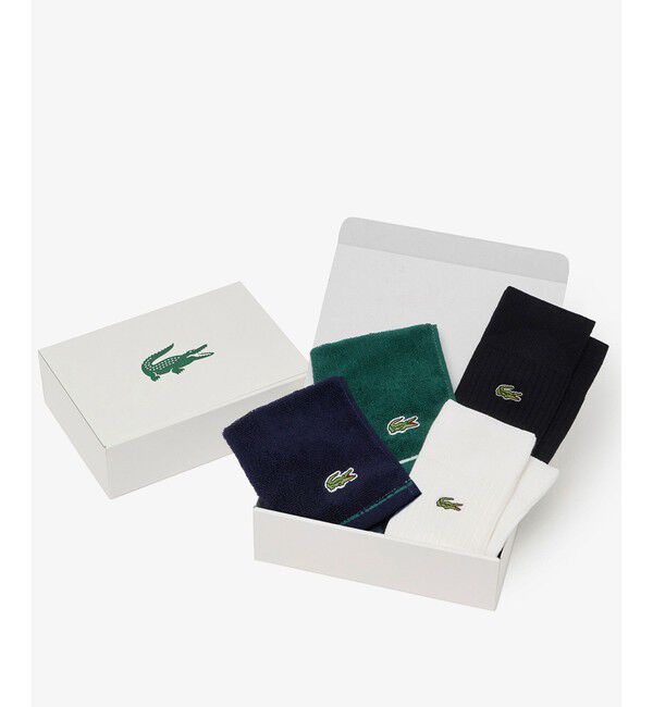 LACOSTE「ラインハンカチタオル& 3&times;2リブソックスギフトセット」|ソックス|グリーン