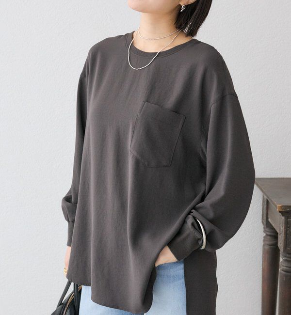  「【冷房・日焼け対策◎/3サイズ展開/手洗い可】ジョーゼットポケットブラウス」|シャツ・ブラウス|チャコールグレー