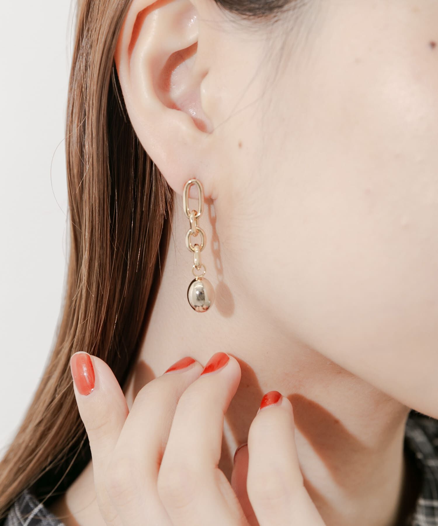 SMELLY「メタルボールドロップチェーンピアス」|ピアス|