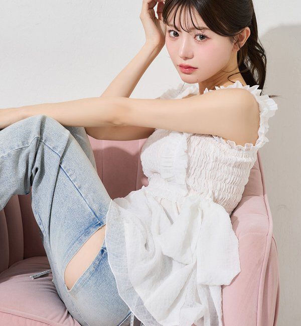  「【 XS/S/Mサイズ展開】サイドスリットリボン美脚デニムパンツ」|その他|