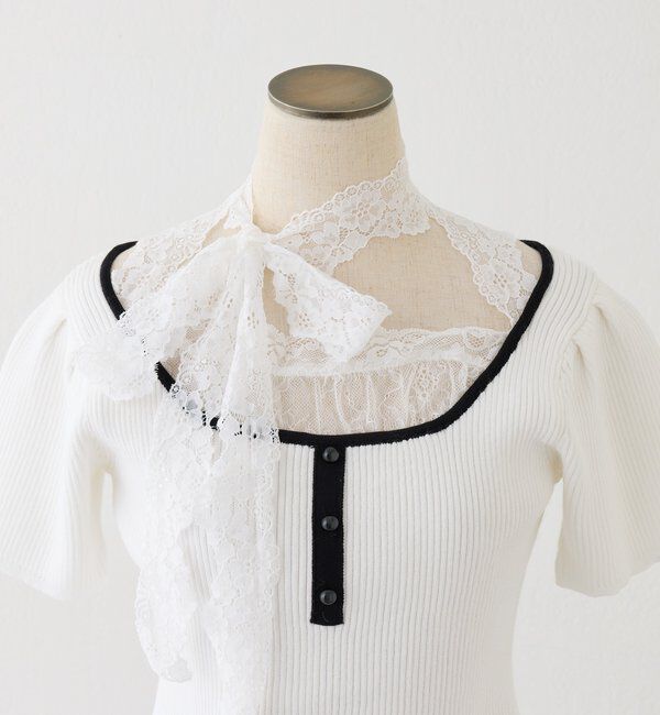  「 【Lace Collection】ドロストニットミニワンピース」|ワンピース|