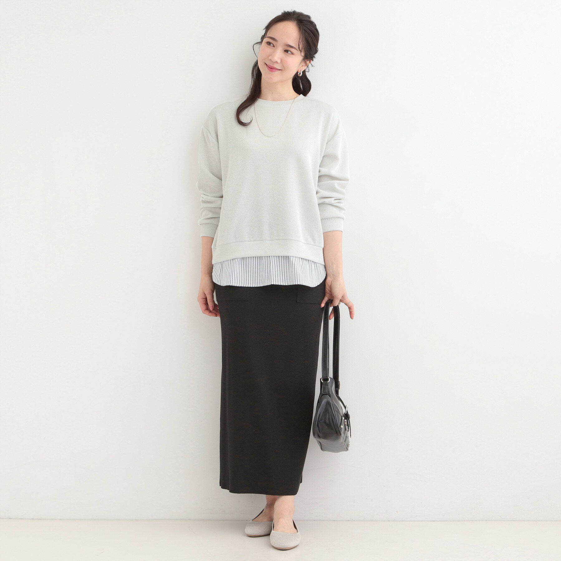 SHOO･LA･RUE「【洗濯機可】1枚でサマ見え ラメニットソー レイヤード風トップス」|Tシャツ・カットソー|