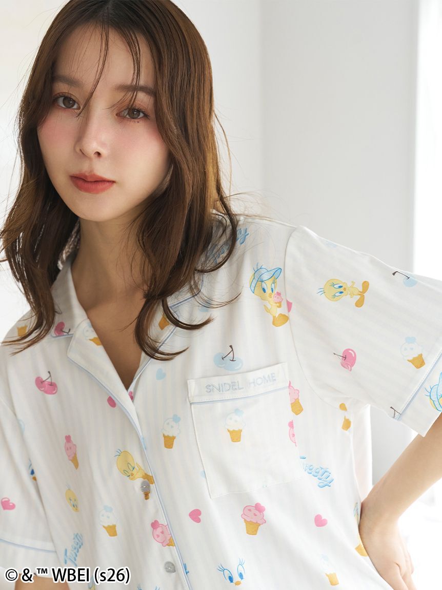 SNIDEL HOME「【WEB限定】【セット商品】【Tweety】開襟シャツ&カットショートパンツSET」|ルームウェア|