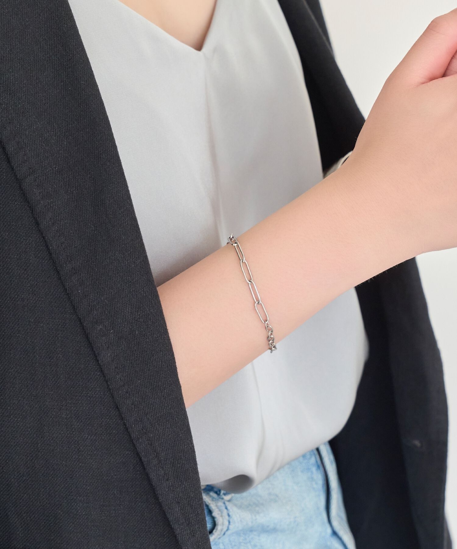 Phoebe「【金属アレルギー対応】チャンキーミックスチェーンブレスレット　シルバー/サージカルステンレス」|ブレスレット・バングル|シルバー