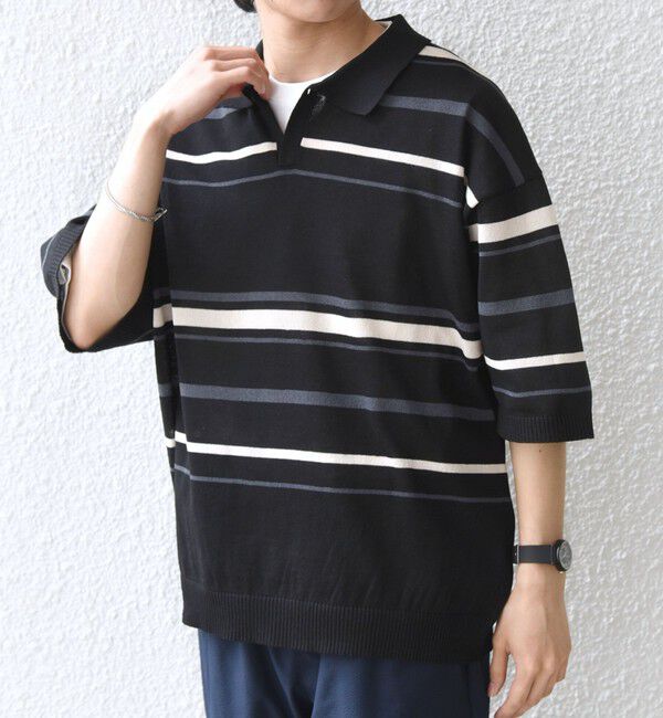 SHIPS any「SHIPS any:〈手洗い可能〉リネンミックス ハイゲージ ニット スキッパー ポロシャツ◆」|ポロシャツ|ダークグレー