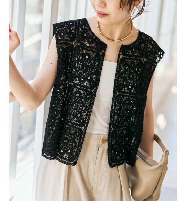 Spick and Span「クロッシェベスト」|ベスト・ジレ|ブラック
