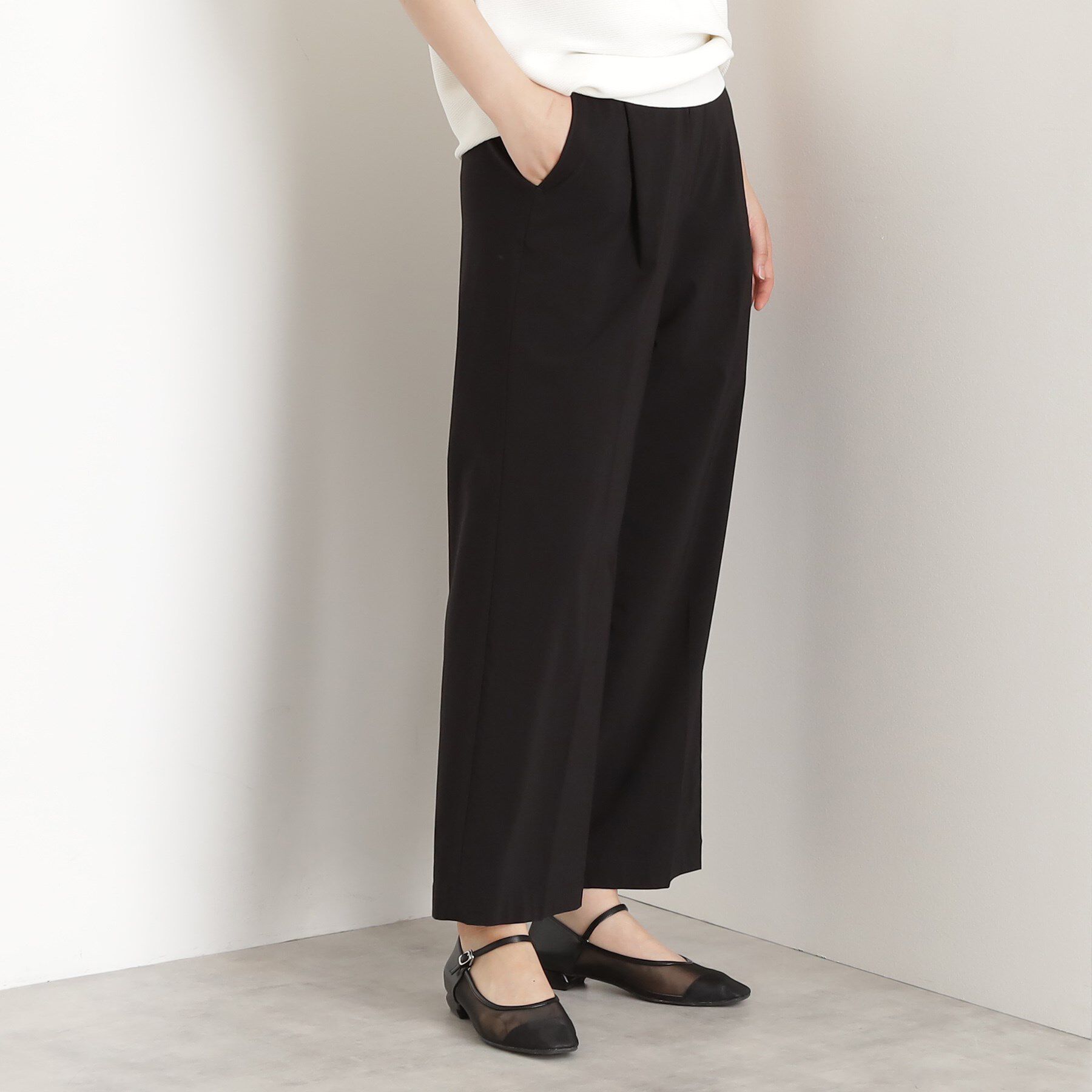 THE SHOP TK「【XS-XLサイズ/ラクに穿ける】ハイパーストレッチワイドパンツ/接触冷感/洗える」|その他|ブラック(019)