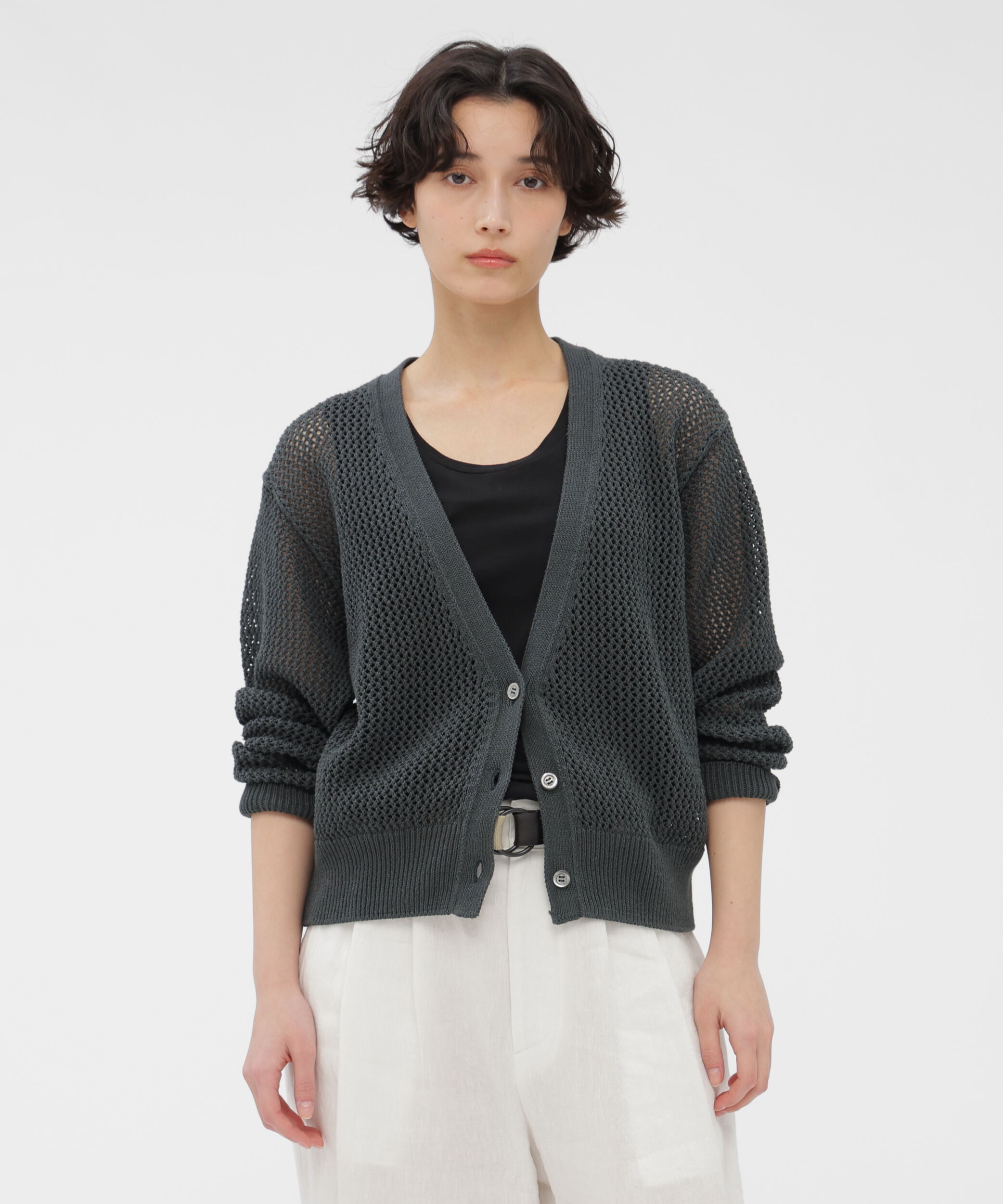  「PAPER COTTON MESH KNITWEAR」|カーディガン|CHARCOAL3