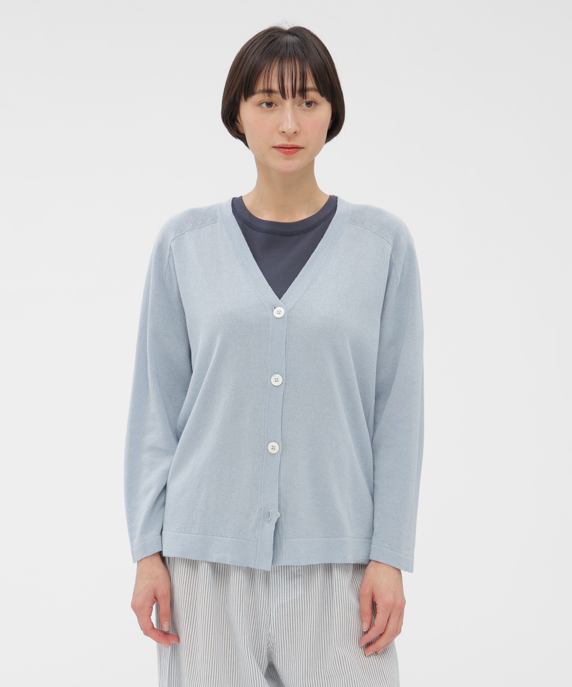 MARGARET HOWELL HOUSEHOLDGOODS「PAPER COTTON KNITWEAR」|カーディガン|MID BLUE3