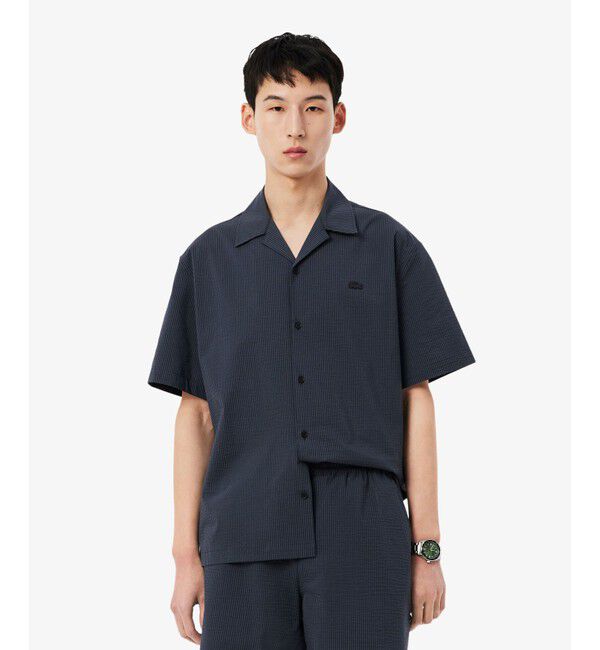 LACOSTE「オーバーサイズ シアサッカーオープンカラーシャツ」|シャツ・ブラウス|