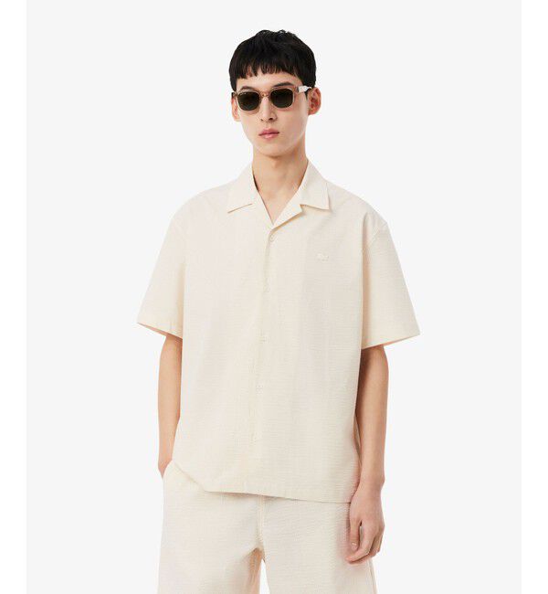 LACOSTE「オーバーサイズ シアサッカーオープンカラーシャツ」|シャツ・ブラウス|オフホワイト