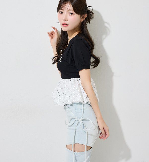  「【 XS/S/Mサイズ展開】サイドスリットリボン美脚デニムパンツ」|その他|