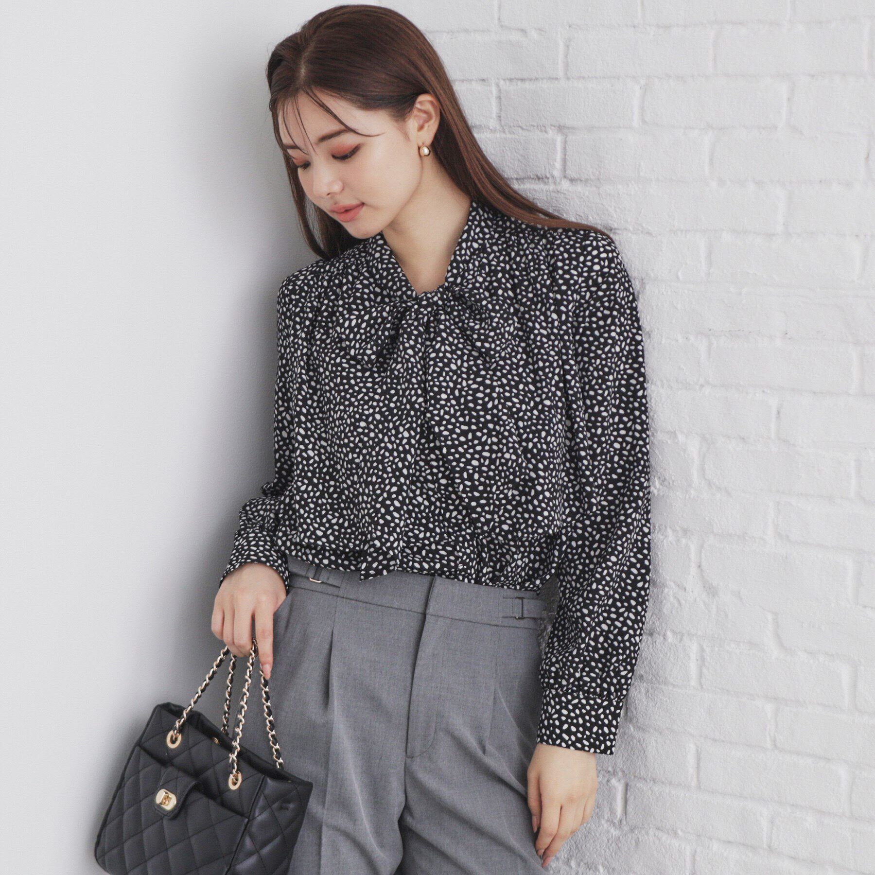index「《5color／XS-LLsize》レイヤードボウタイブラウス【洗濯機洗い可／イージーアイロン】」|シャツ・ブラウス|ブラック(819)