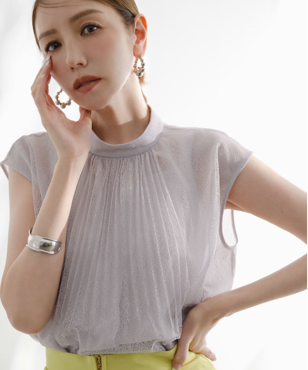  「［ハイスぺ総研監修］［美香さん着用］レースプリーツブラウス」|シャツ・ブラウス|グレー