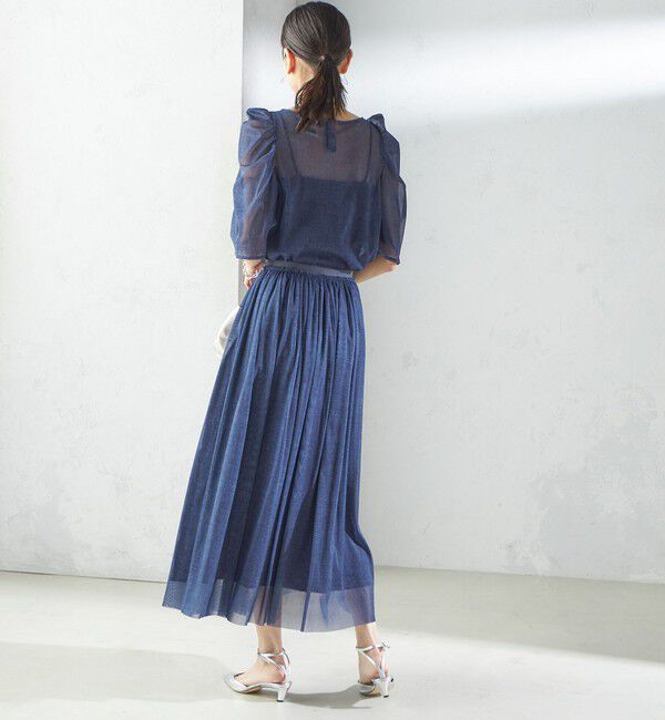 SHIPS for women「troisiemeCHACO:〈手洗い可能〉デニム プリント チュール ブラウス」|シャツ・ブラウス|