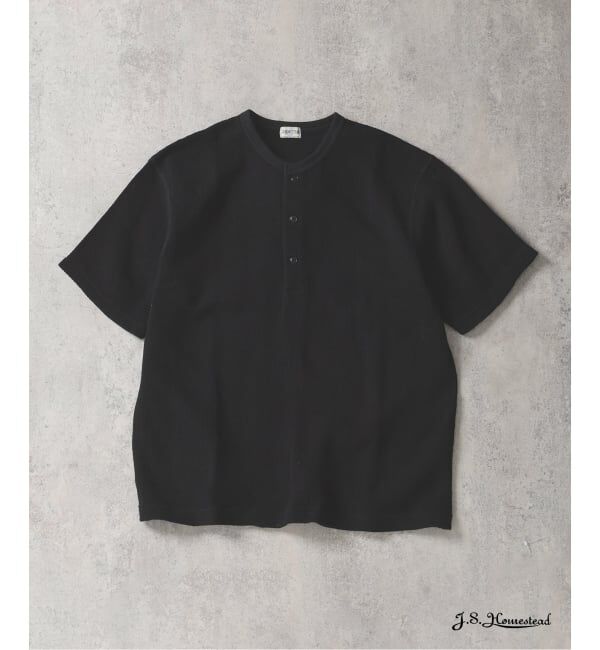 J.S.Homestead「J.S.Homestead / レノ メッシュ ファブリック ヘンリー ネック Tシャツ」|Tシャツ・カットソー|ブラック