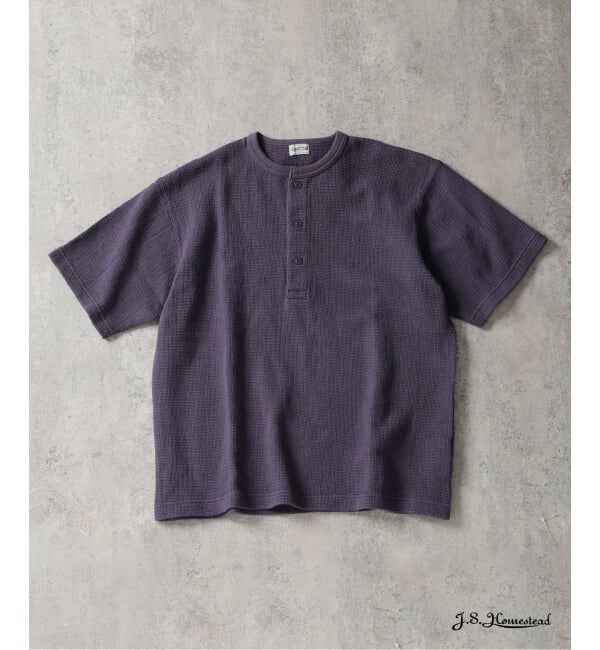 J.S.Homestead「J.S.Homestead / レノ メッシュ ファブリック ヘンリー ネック Tシャツ」|Tシャツ・カットソー|パープル