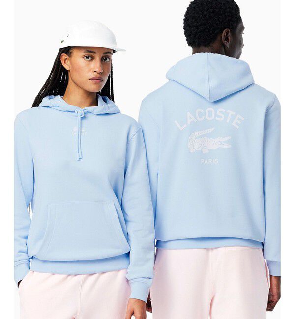 LACOSTE「裏パイル地 バックプリントスウェットパーカー」|パーカー|ライトブルー