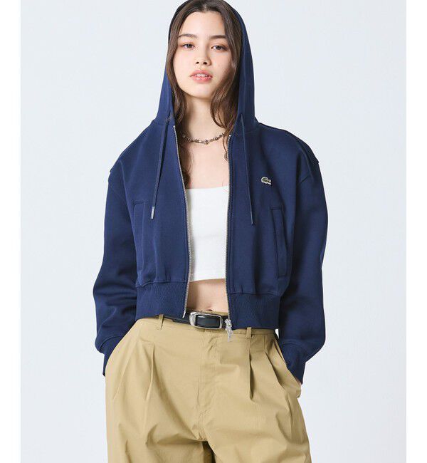 LACOSTE「ダブルフェイスジャージジップフーディー」|パーカー|ネイビー