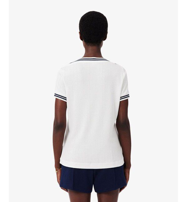 LACOSTE「フランスメイド レース調リブニットボーダー ボートネックTシャツ」|Tシャツ・カットソー|