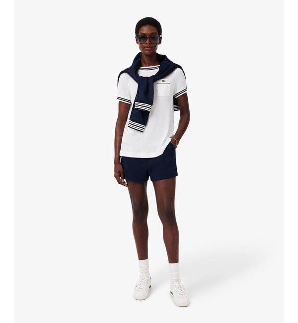 LACOSTE「フランスメイド レース調リブニットボーダー ボートネックTシャツ」|Tシャツ・カットソー|