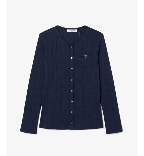 LACOSTE「透かし編みブランドネーム ニットカーディガン」|カーディガン|
