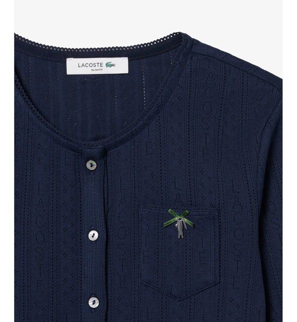 LACOSTE「透かし編みブランドネーム ニットカーディガン」|カーディガン|