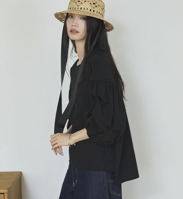 Doux archives「【接触冷感／イージーケア】タックデザイントップス」|Tシャツ・カットソー|BLACK