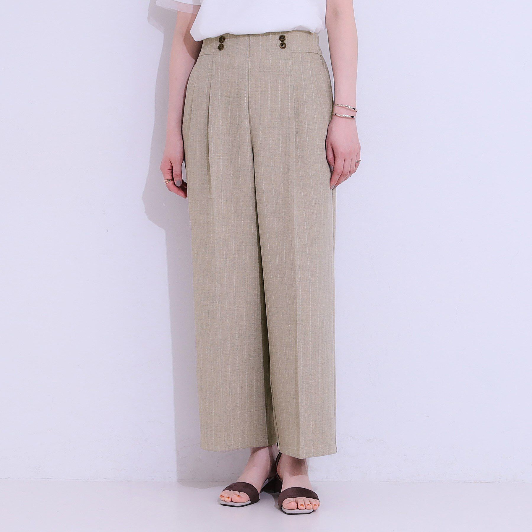 SHOO･LA･RUE「【セットアップ可】麻調ストライプワイドパンツ」|その他|