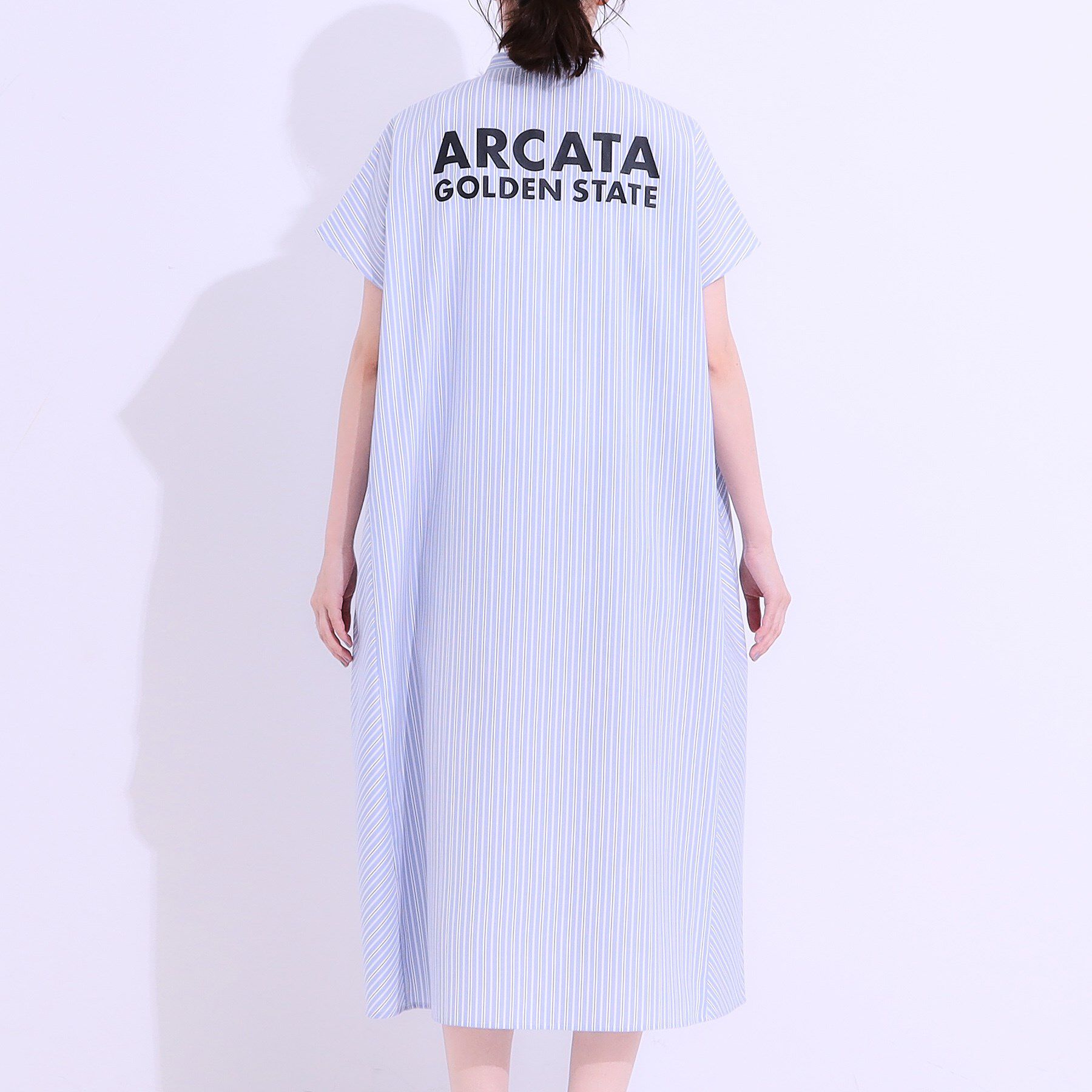 SHOO･LA･RUE「バックロゴが目を惹く ストライプシャツワンピース」|ワンピース|