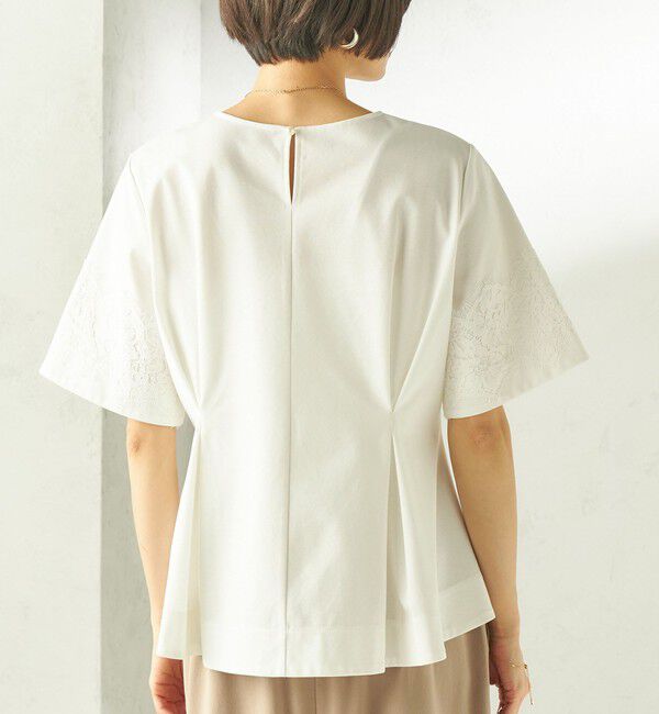 SHIPS for women「〈手洗い可能〉シルケット ポンチ レース コンビ プルオーバー」|Tシャツ・カットソー|