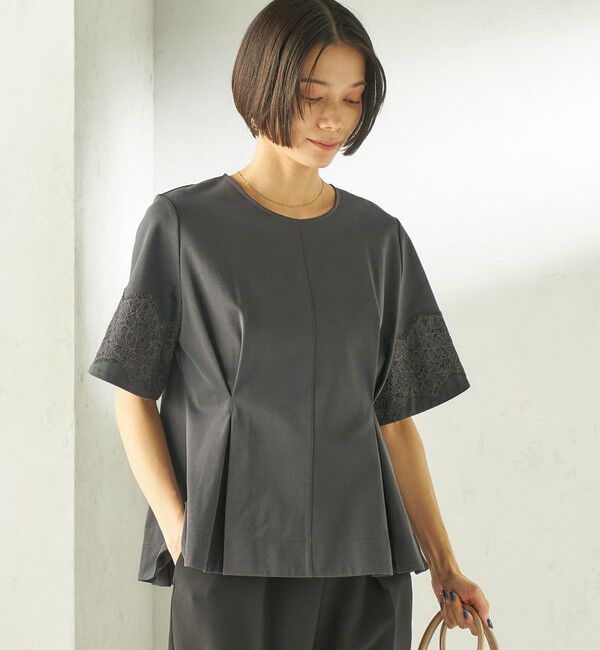 SHIPS for women「〈手洗い可能〉シルケット ポンチ レース コンビ プルオーバー」|Tシャツ・カットソー|