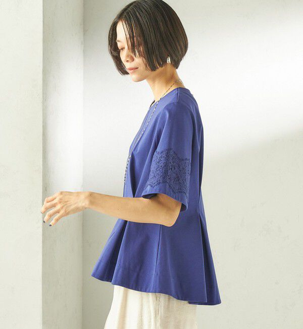 SHIPS for women「〈手洗い可能〉シルケット ポンチ レース コンビ プルオーバー」|Tシャツ・カットソー|