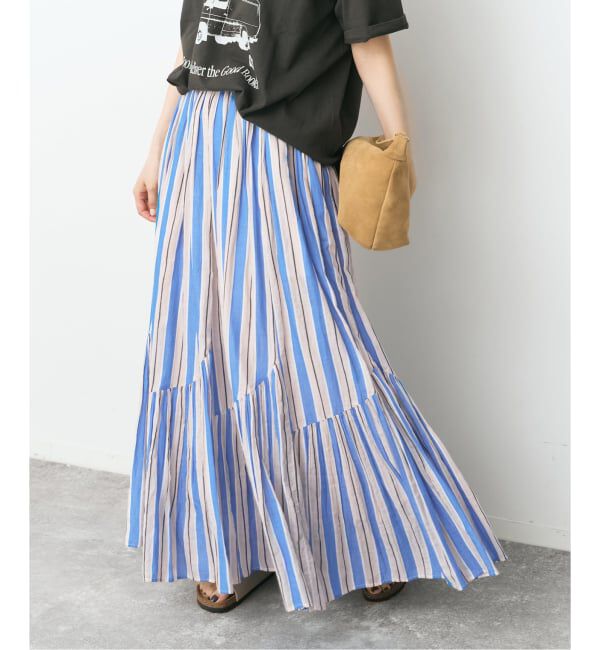 Spick and Span「《別注カラー有》ne Quittez pas CottonVoile StripeSlant Panel Skirt*」|スカート|