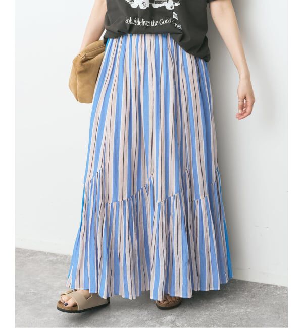 Spick and Span「《別注カラー有》ne Quittez pas CottonVoile StripeSlant Panel Skirt*」|スカート|