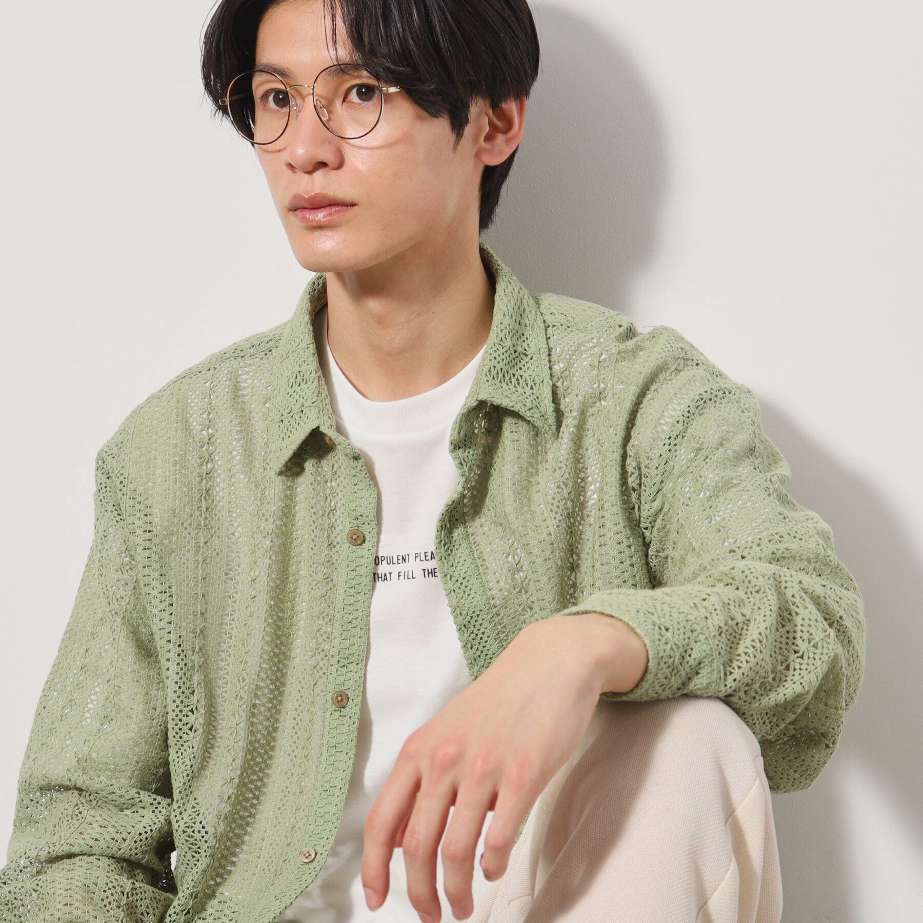 THE SHOP TK「レースシャツ+半袖Tシャツ セットアイテム」|シャツ・ブラウス|グリーン(025)