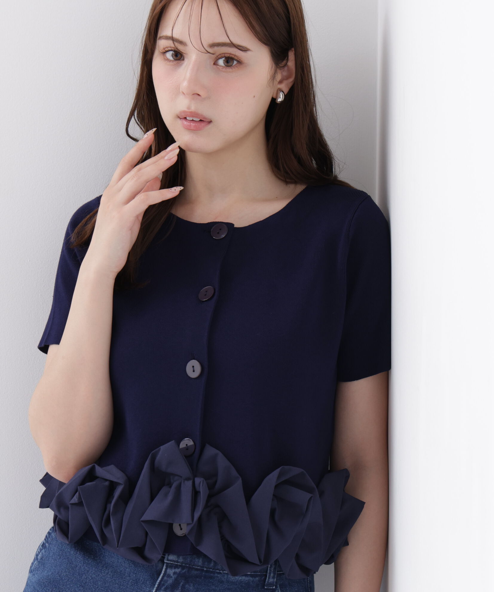 PROPORTION BODY DRESSING「〈a/mie〉半袖ホイップヘムカーディガン」|カーディガン|ネイビー