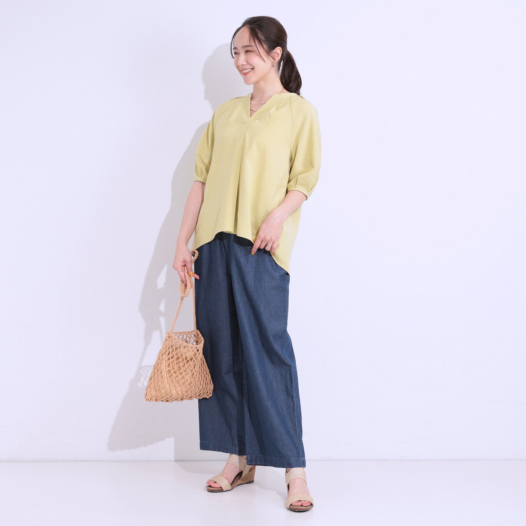 SHOO･LA･RUE「【洗える/S-LL】洗濯後しわになりにくい 5分袖スキッパーブラウス」|シャツ・ブラウス|