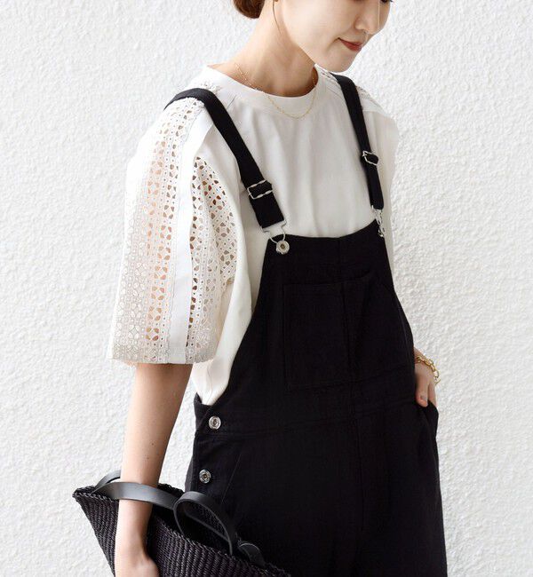 SHIPS for women「《一部追加予約》【WEB限定】〈手洗い可能〉レース コンビ ショート スリーブ カットソー」|Tシャツ・カットソー|