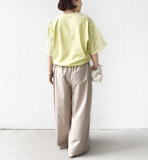 SHIPS for women「《一部追加予約》【WEB限定】〈手洗い可能〉レース コンビ ショート スリーブ カットソー」|Tシャツ・カットソー|