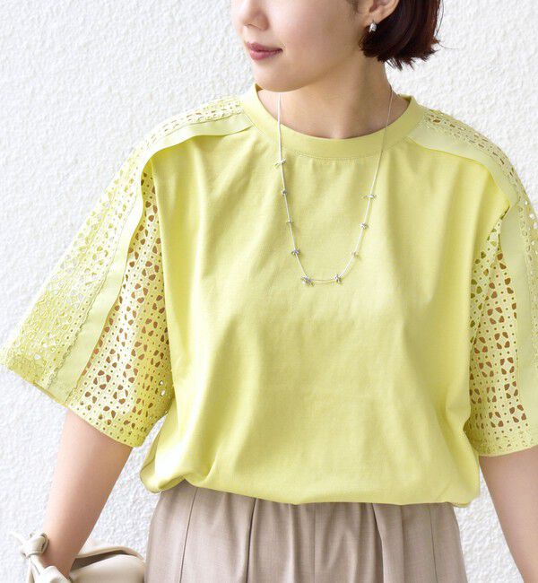 SHIPS for women「《一部追加予約》【WEB限定】〈手洗い可能〉レース コンビ ショート スリーブ カットソー」|Tシャツ・カットソー|