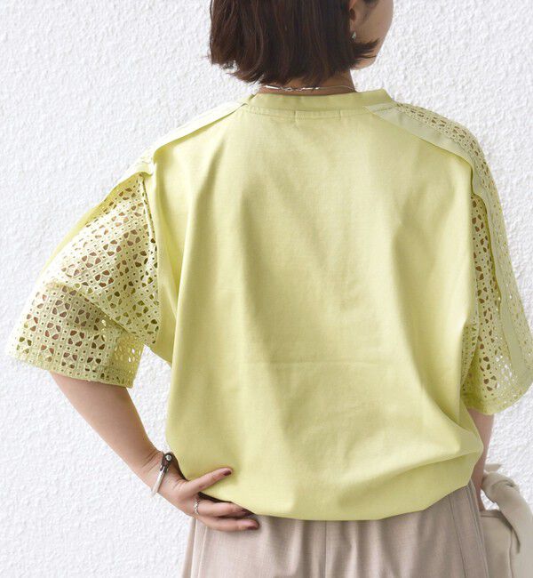 SHIPS for women「《一部追加予約》【WEB限定】〈手洗い可能〉レース コンビ ショート スリーブ カットソー」|Tシャツ・カットソー|