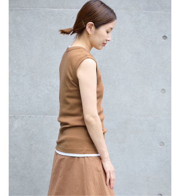 IENA「《予約》ワイドリブノースリーブプルオーバー」|タンクトップ|