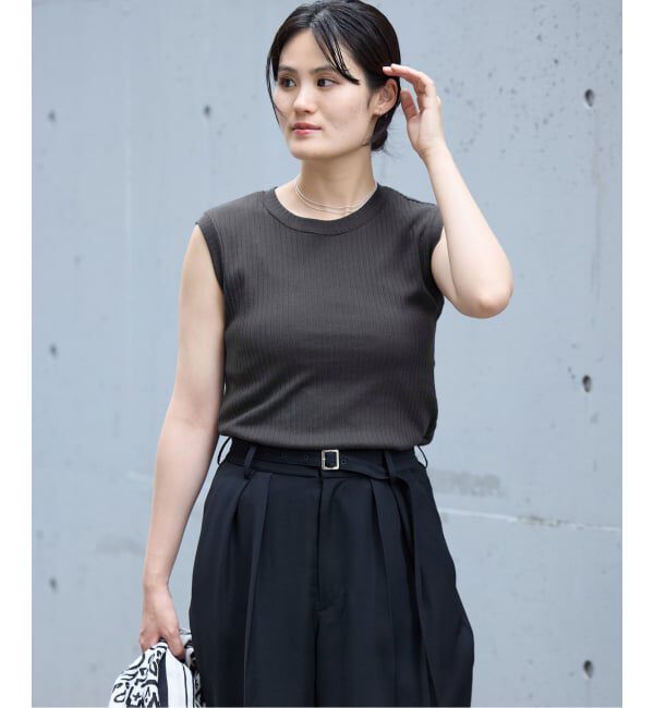 IENA「《予約》ワイドリブノースリーブプルオーバー」|タンクトップ|