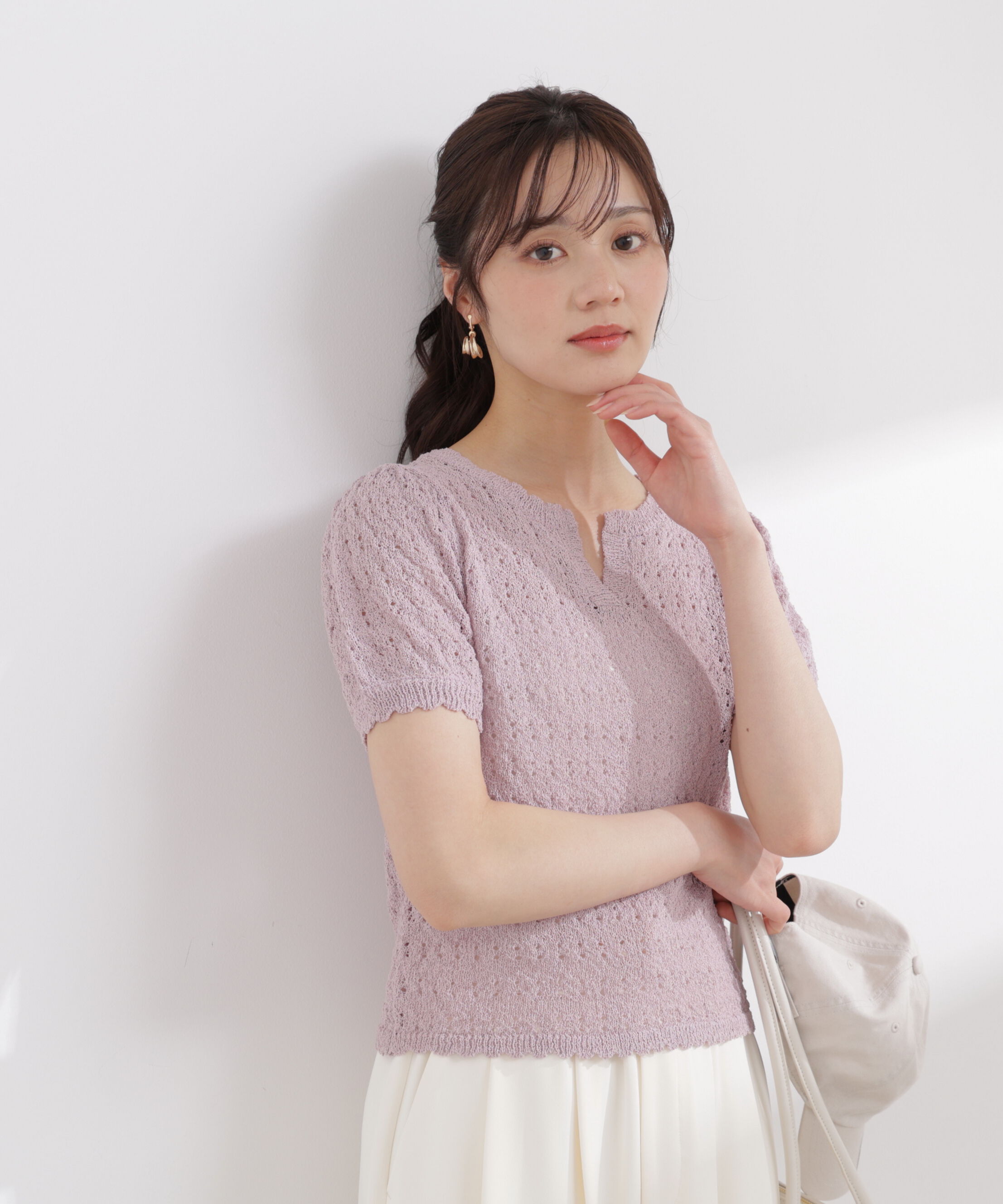PROPORTION BODY DRESSING「ヘンリーネック透かし編みニット 26SS」|ニット・セーター|