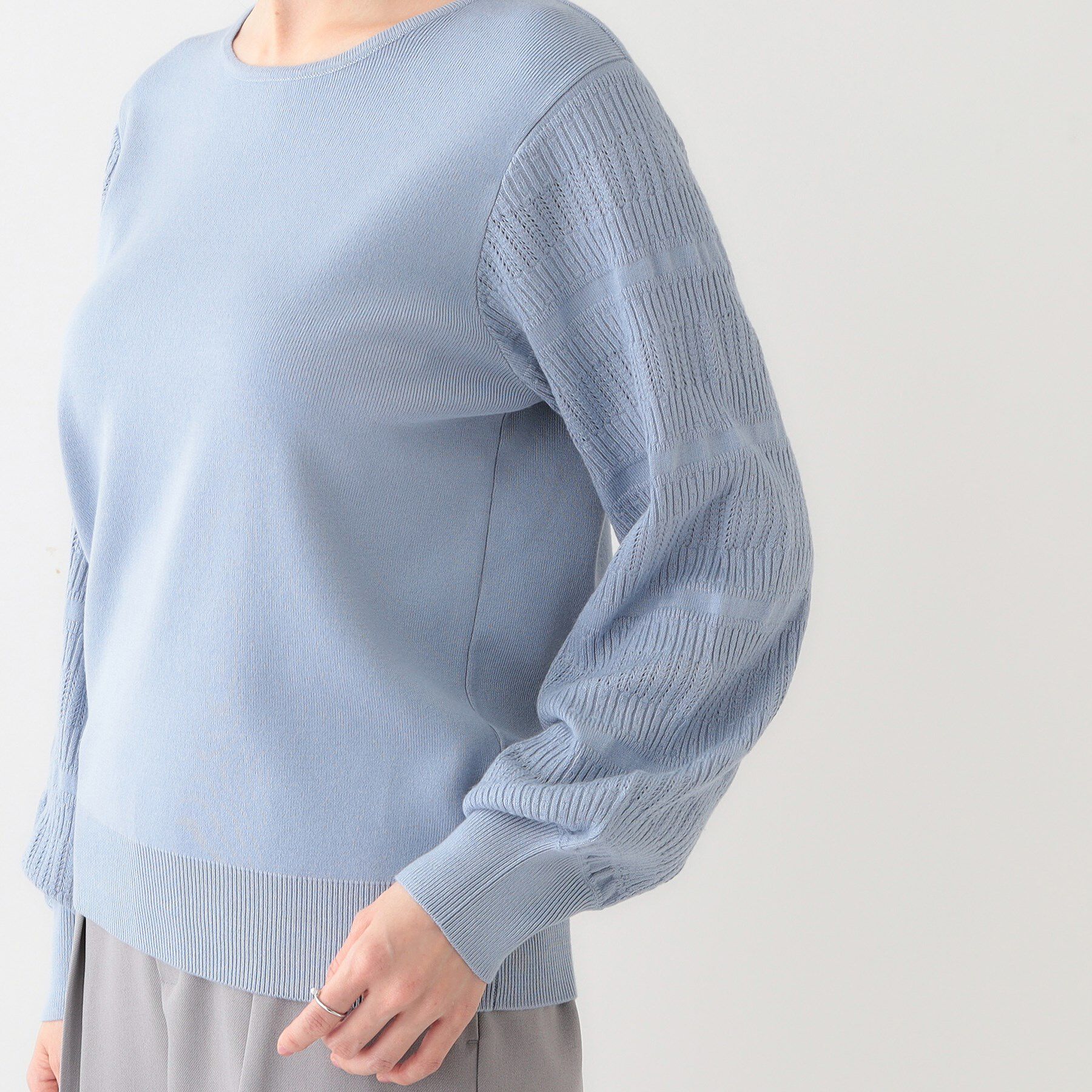 SHOO･LA･RUE「【S-LL】大人の上品コーデに お袖編み地切替 デザインニット」|ニット・セーター|