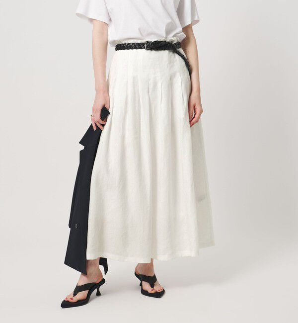 UNITED ARROWS「リネン タック ロングスカート ‐ウォッシャブル‐」|スカート|WHITE
